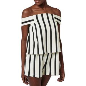 Topshop Off-shoulder Black White Stripped Romper